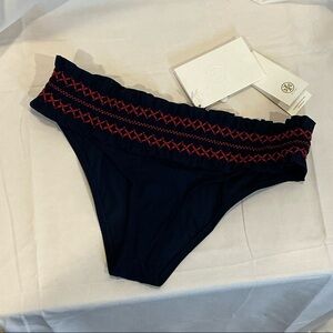 *NWT* Tory Burch Navy and Red Smocked Bikini Bottom- Size XS